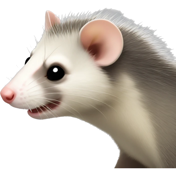 opossum full side profile facing right small eyes. Not cute emoji