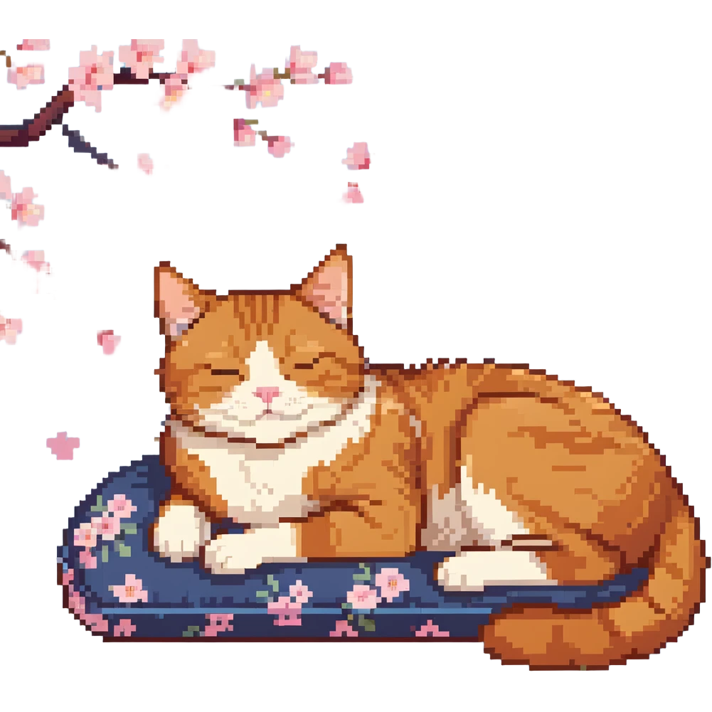 A ginger cat sleeping under the cherry blossoms emoji