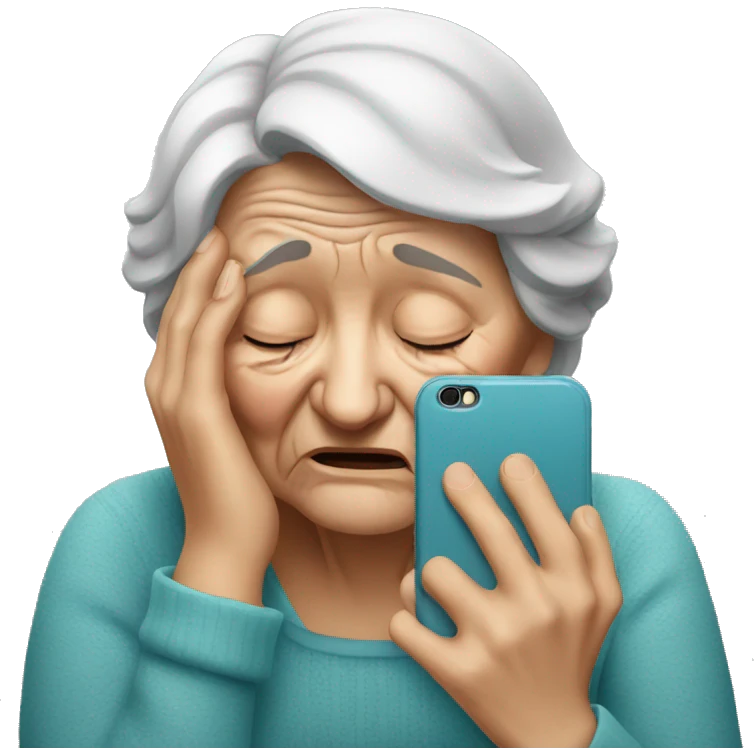 Old woman crying because of her mobile phone  emoji