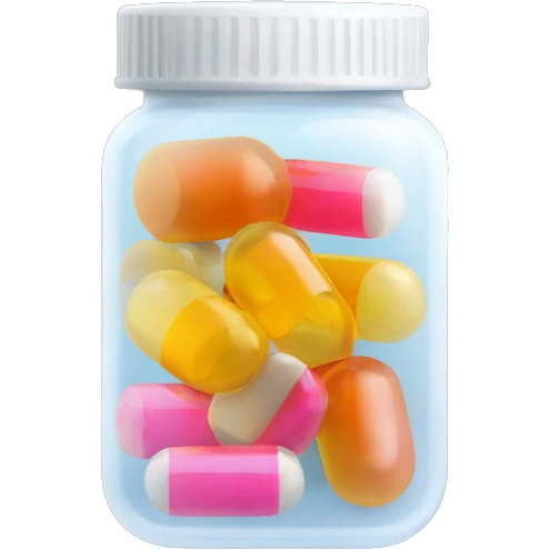 Small translucent plastic container with pills inside emoji