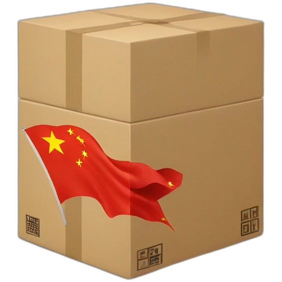 a big sized box with a mark of flag of china, 30 degree rotated to the left emoji