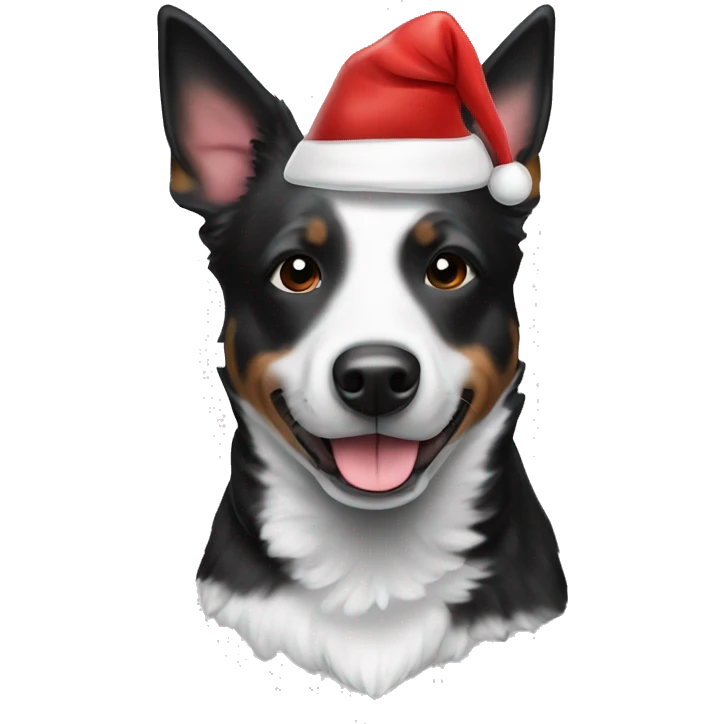 Fully black and white Australian cattle dog with Santa hat emoji
