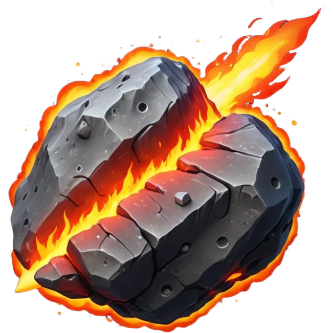 3D render of Meteor, miniature weather phenomenon, volumetric particle effects, rocky asteroid with a fiery red tail, elemental energy, emoji style, isolated on white background --v 6.0. emoji