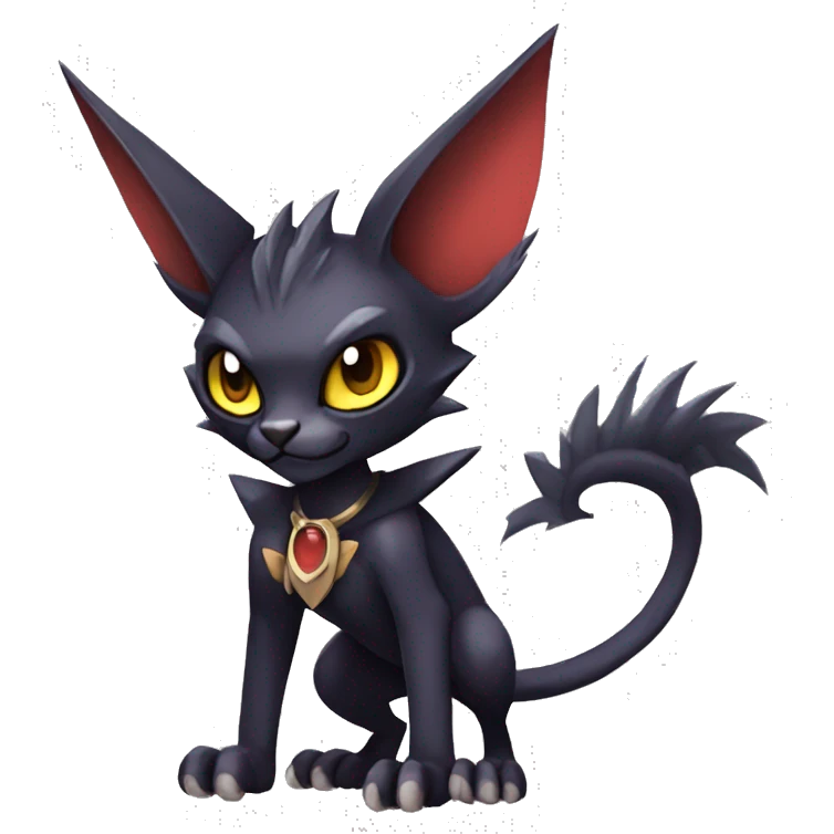 Black cool vampiric Noivern-Litten-Lykoi-Caracal-Fakemon with big bat ears full-body emoji