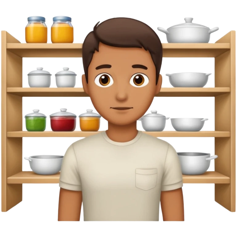 man looking at empty shelf in the kitchen emoji