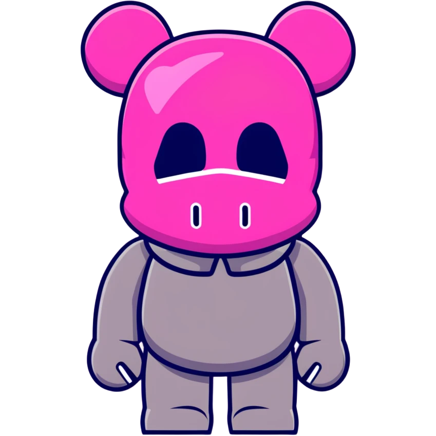 Cool Bearbrick toy wearing a pink balaclava with KAWS signature X eyes visible through the mask openings emoji