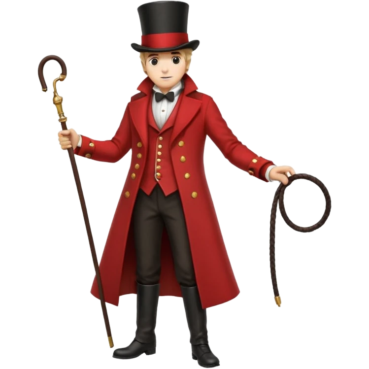 Ringmaster – Man in red coat and top hat, holding a whip or mic, full body emoji