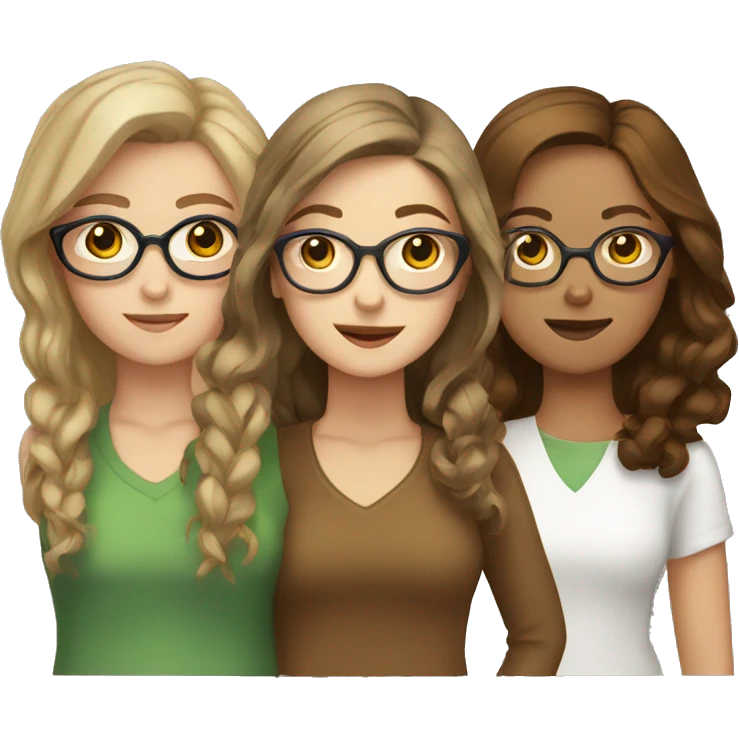 Three white girls with brown hair standing next to eachother one with glasses emoji