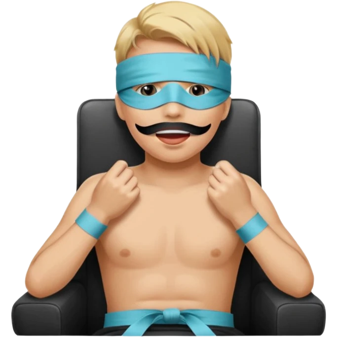 person in chair with blindfold and mouth tape emoji