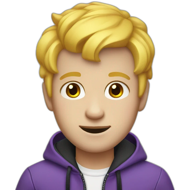boy with yellow hair, white complexion with red cheeks, arched black eyebrows and purple jacket emoji