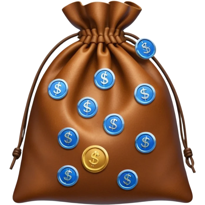 brown money bag of blue coins emoji