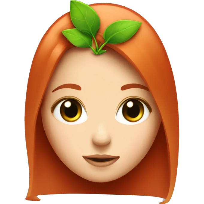 Girl’s face with green eyes and a sprout growing in the middle of the top of her red head  emoji