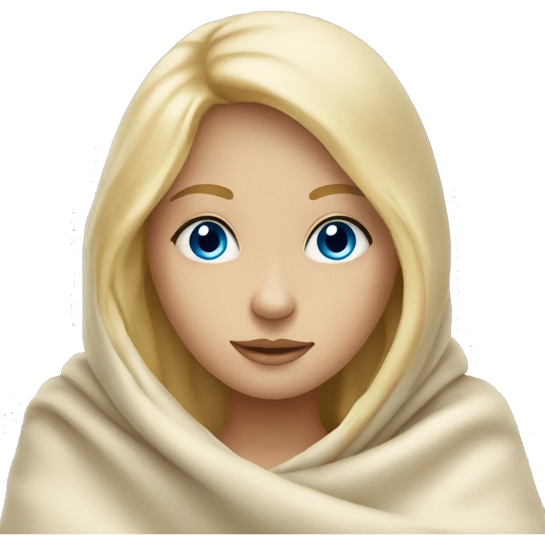 blonde girl with blue eyes underneath a cream colored blanket  emoji