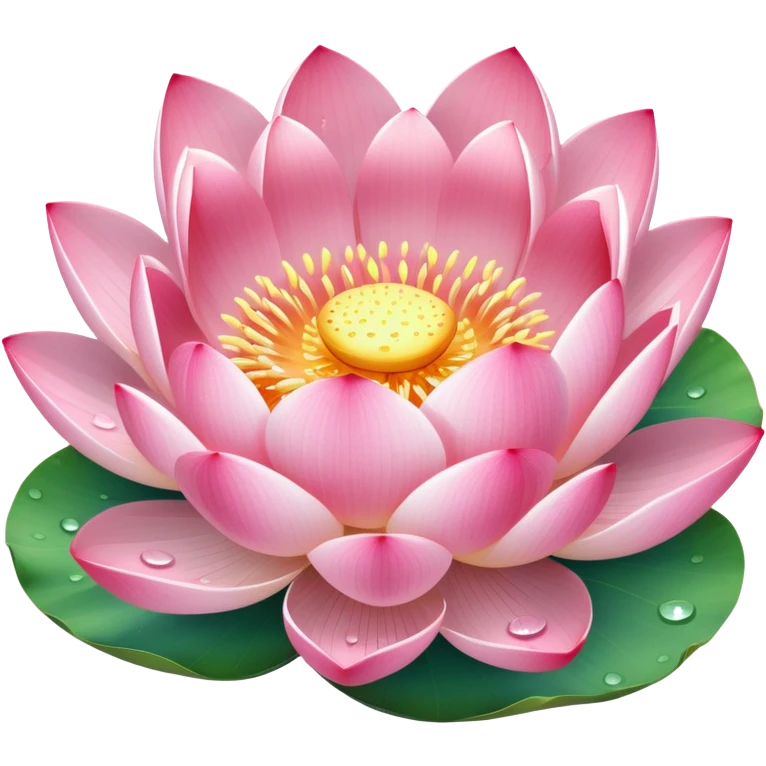 Beautiful pink lotus flower with delicate petals and round lotus leaf emoji