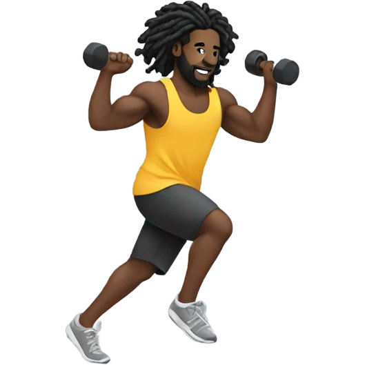 Black man with dreadlocks working out emoji