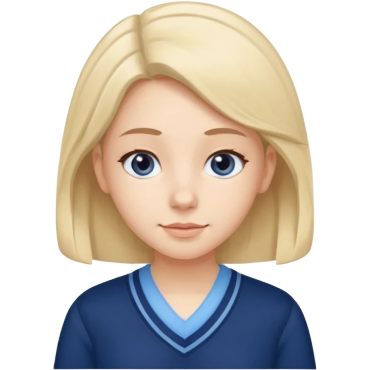 cute school girl jewish blue shirt navy jumper with light blue by the v neck on the jumper emoji