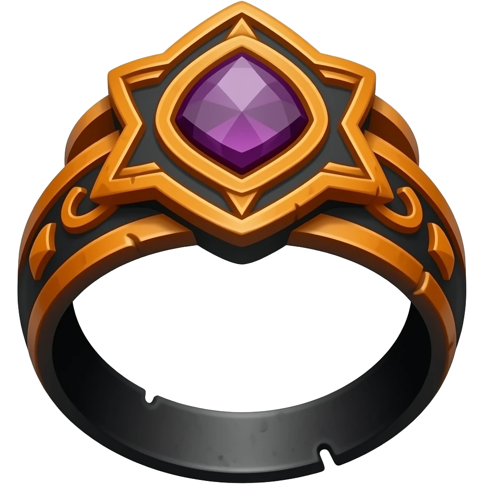 Umbra pontifex, a role that represents leadership and power. I need a ring that represents dark magic, using orange and purple as a color scheme. I wan embossed details to represent mysterious occultism maybe with a gem emoji