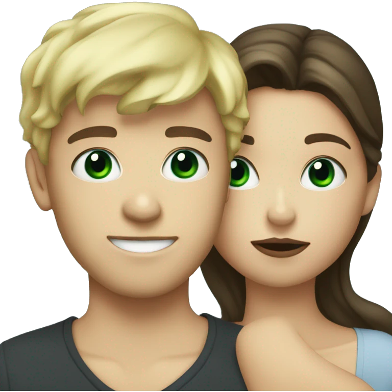 Blonde boy green eyes kissing brunette with blue eyes emoji