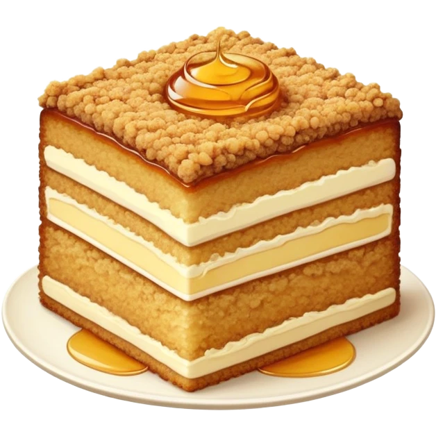 classic honey cake, layered with honey, crumb topping, side view emoji
