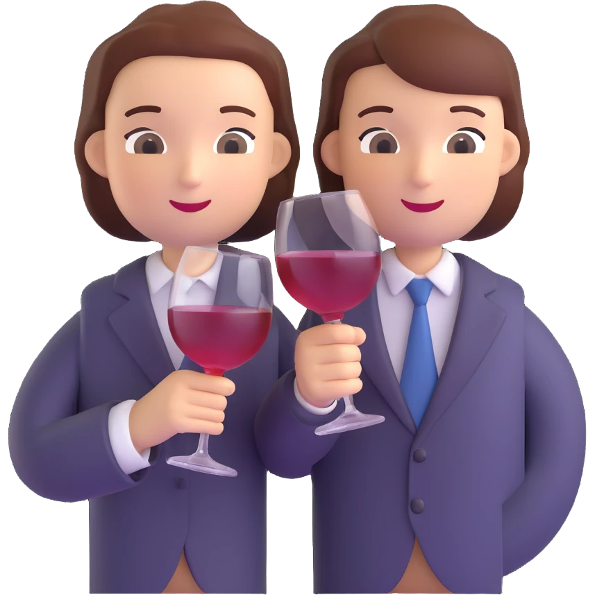 two people standing side by side, each holding a wine glass, bright and joyful atmosphere, 3D emoji style emoji