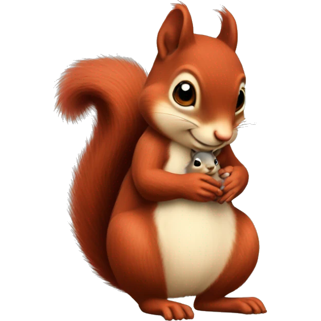  Realistic red Mama squirrel holding hand of baby squire emoji