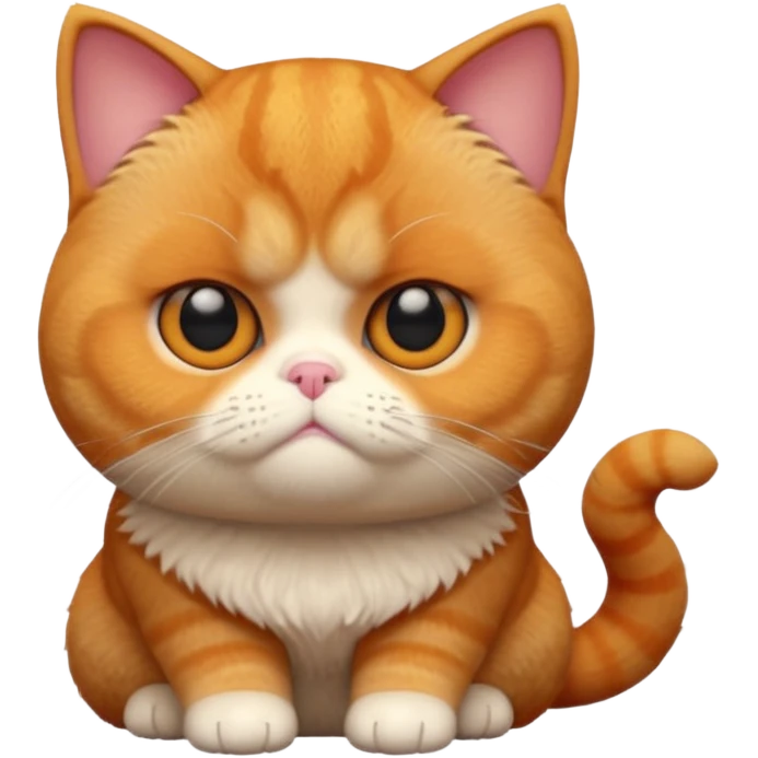 A 3D cartoon orange-ginger Exotic Shorthair cat with flat face, expressive eyes, soft fur sheen, cinematic Memoji rendering. emoji