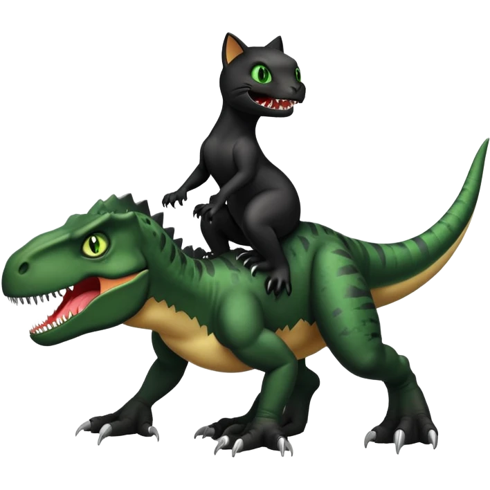 Black cat riding a Tyrannosaurus rex emoji