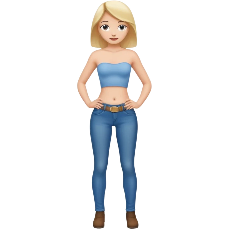 Girl in tight jeans, topless, hands on hips emoji