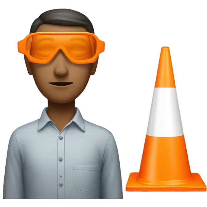 Human with orange trafic cone in front of his eyes emoji