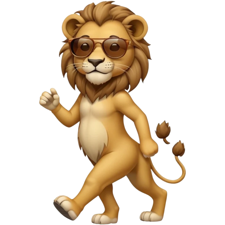 anthropomorphised lion in casual dress wearing sunglasses walking upright emoji