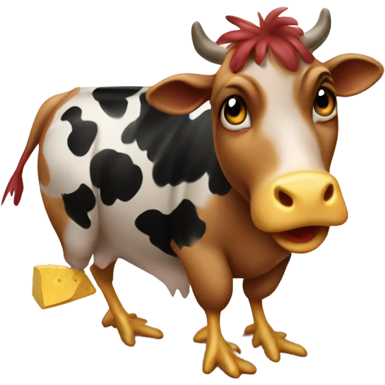 A cute girl chicken stealing a cow  emoji