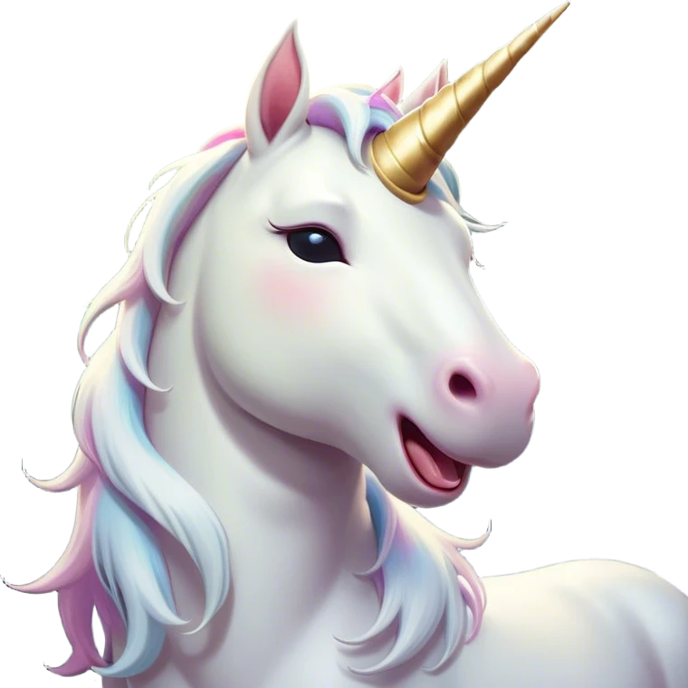 Cinematic Cute Yawning White Unicorn Portrait Emoji, Head tilted slightly with a dramatic, wide-open yawn, showcasing a softly elegant form with a gently cascading mane, a subtly glowing horn and sleepy, half-closed eyes, Simplified yet irresistibly adorable features, highly detailed, glowing with a soft, cozy magical glow, high shine, relaxed yet expressive, stylized with a dash of whimsical enchantment, soft glowing outline, capturing the essence of a drowsy yet affectionate white unicorn that appears ready to stretch and yawn its way out of the screen! emoji