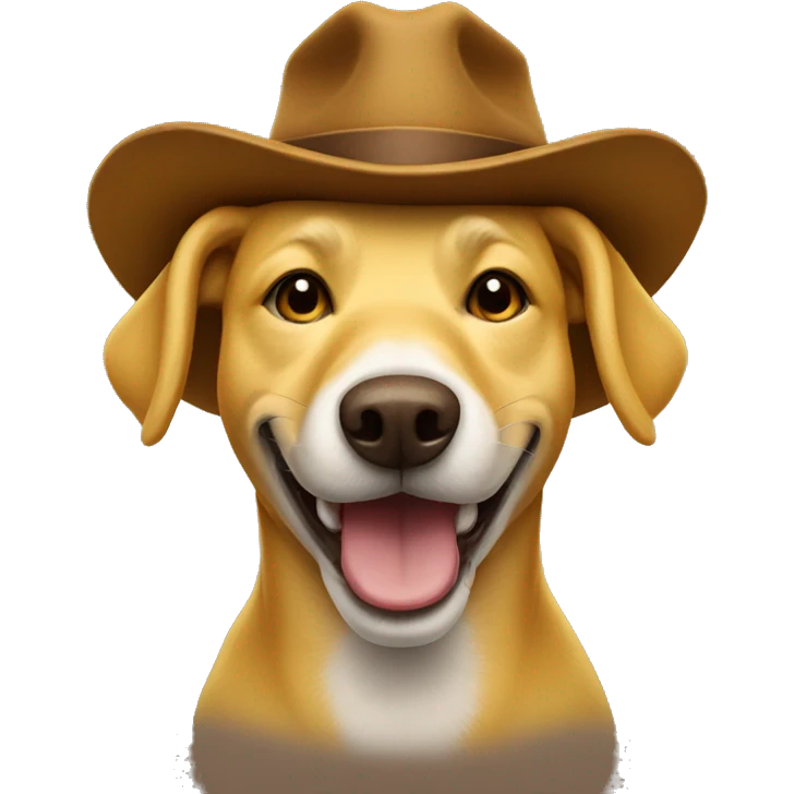Yellow dog wearing a brown hat smiling emoji