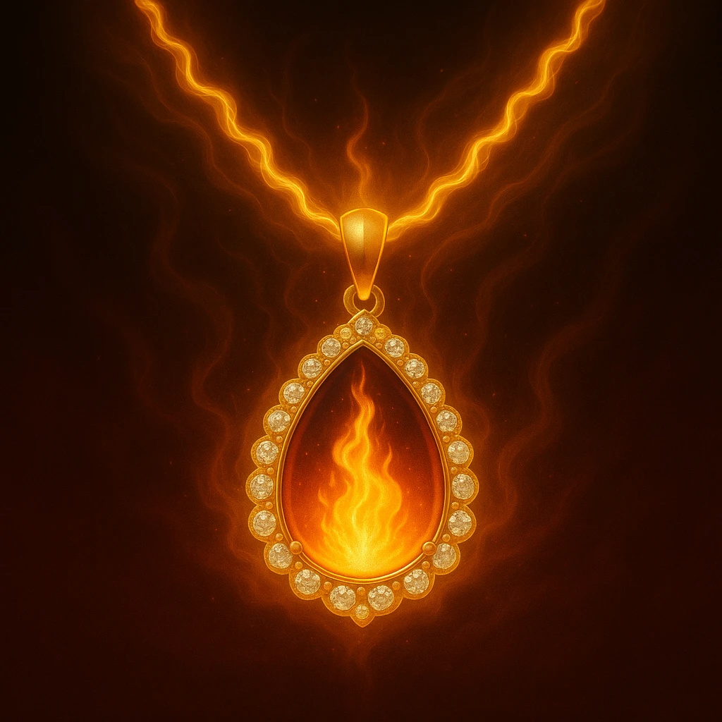 Replace the dark void with a small, powerful flame inside the pendant emoji
