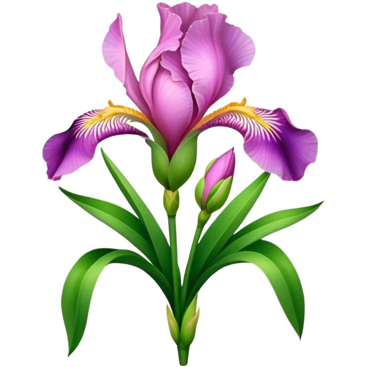 bouquet Pink Iris, luxuriant, leaf, bud emoji