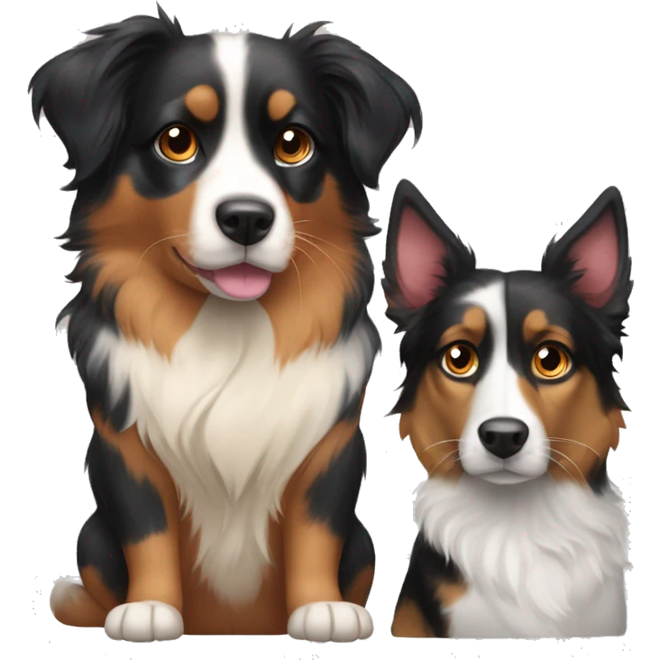 A calico cat next to a black and tan Australian Shepard dog emoji