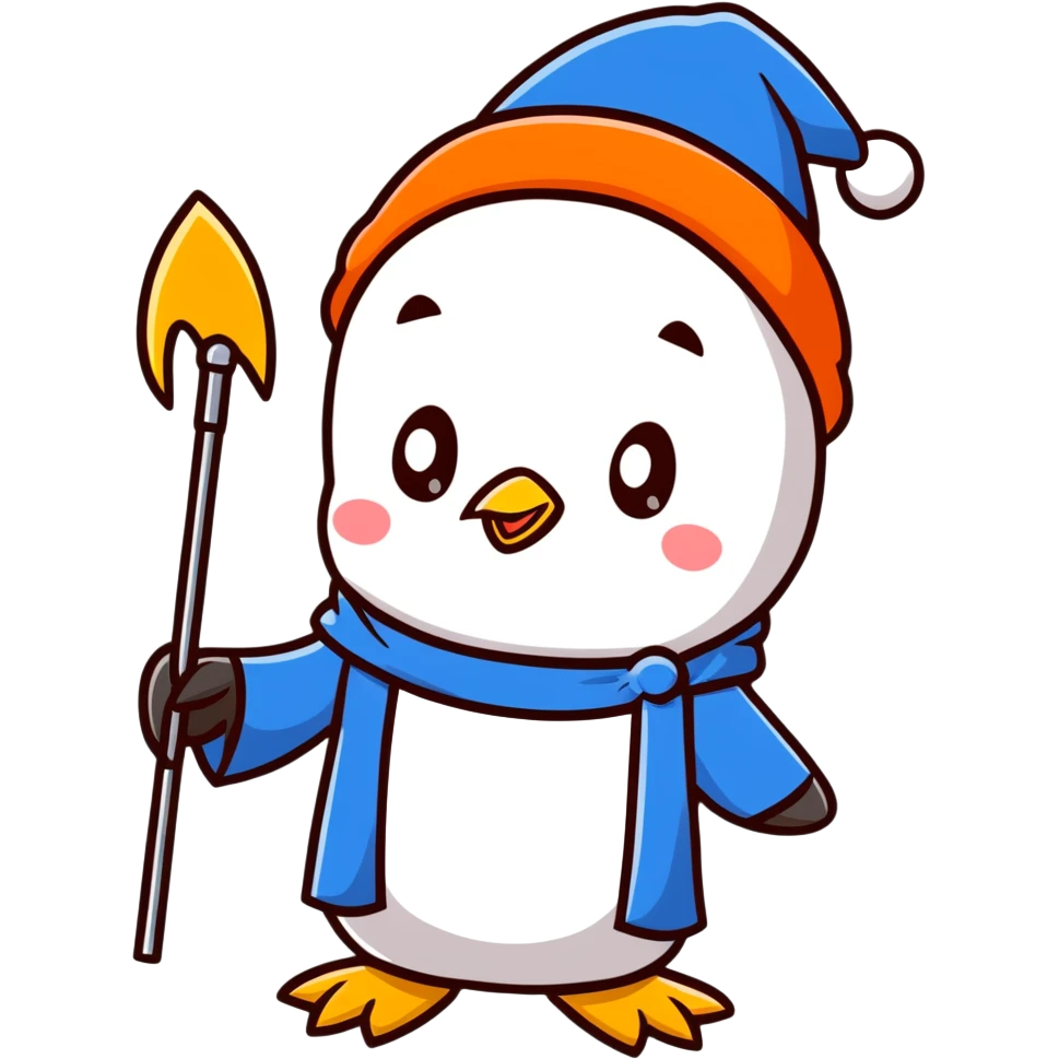 cartoon penguin wizard with a blue robe and sparkly hat, holding a glowing staff emoji