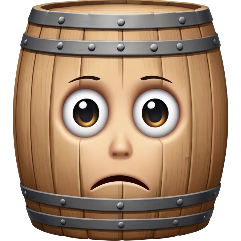 Wooden barrel with sad eyes , he is hopeless   emoji