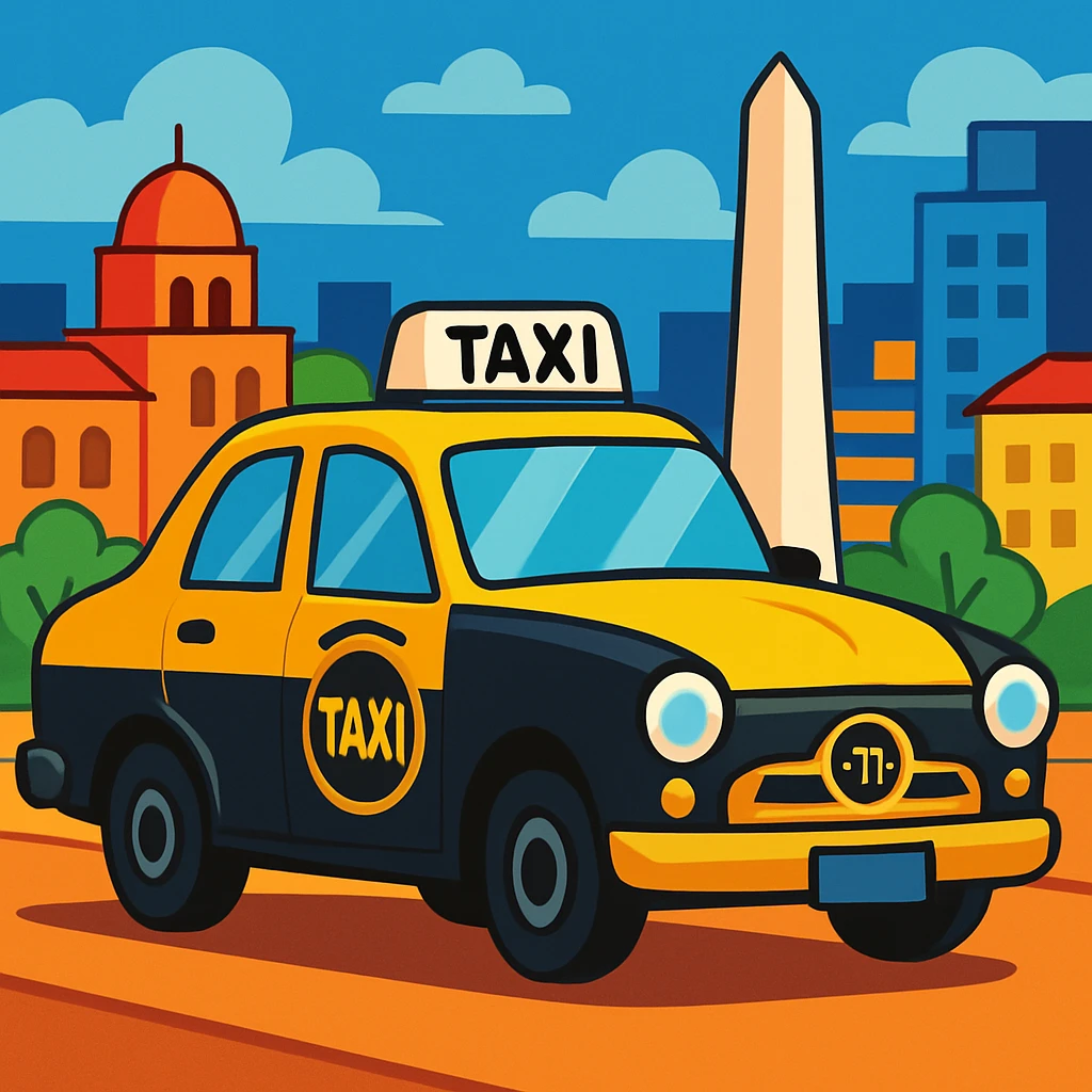 Buenos Aires taxi, classic yellow and black, city background, vibrant, iconic, clear details emoji