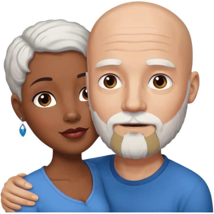 Talk bald white man with a white beard and blue eyes lovingly holding a black woman with brown eyes and grey hair emoji
