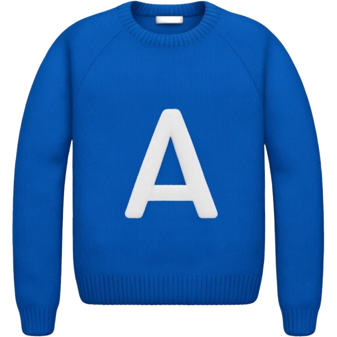 blue sweater with small white letter A in upper right emoji