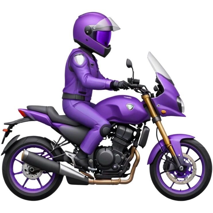 Créer un emoji avec une moto mt07 sport noir mate / violet iridescent très foncé. Avec une pilote dessus visière violet sombre faceless, bulle de la moto violet. Avec fond arrière violet emoji