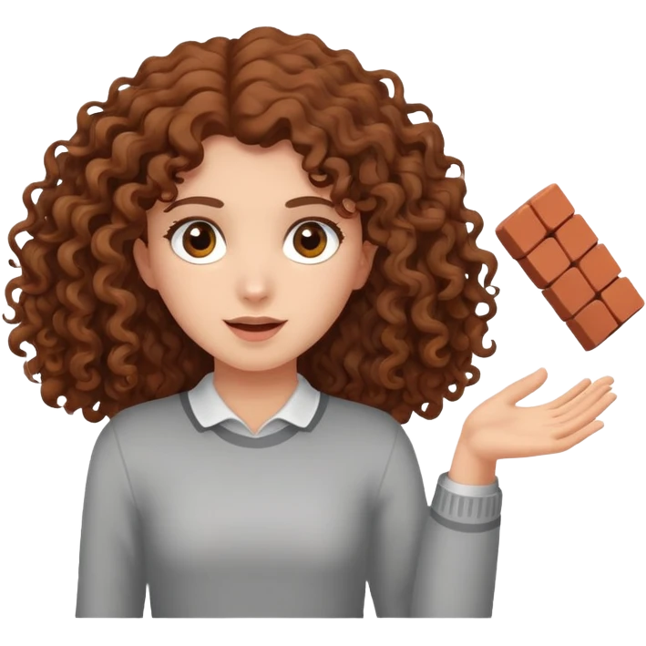 Long Brown curly haired girl with brown eyes throwing a brick at something emoji