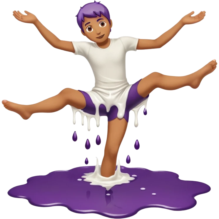 Barefeet balancing in white paint puddle with eggplant  emoji