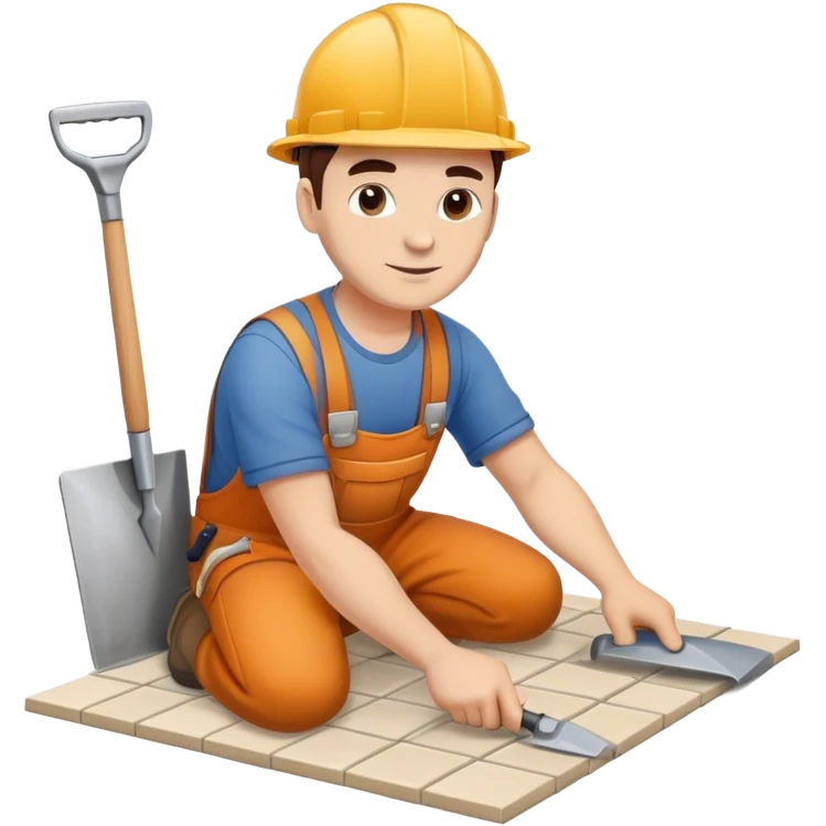 Moldovan builder laying floor tiles, construction worker with a trowel emoji