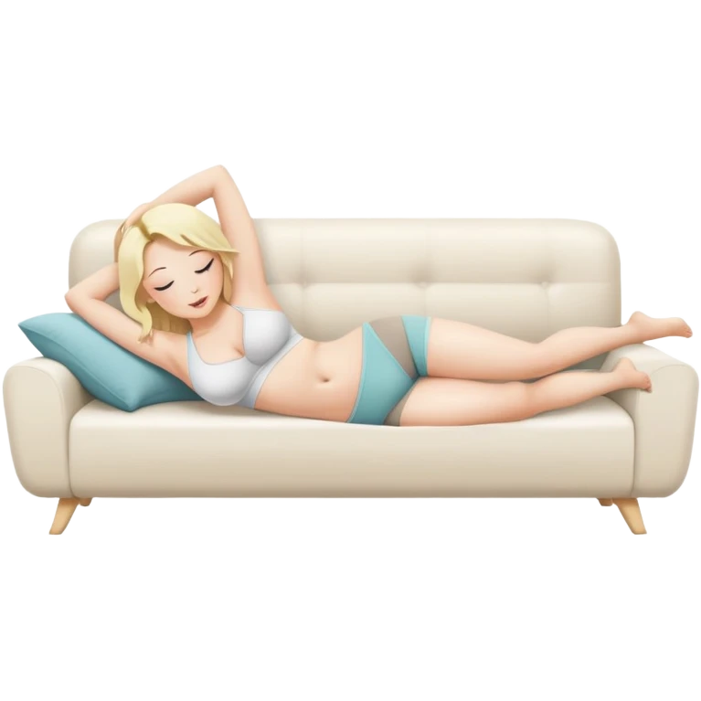 fullbody hypereal busty blonde buxom in undies lying on couch yoga pose comfy sfw emoji