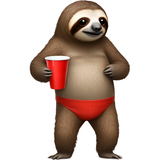 Sloth with pants on and no shirt holding a red solo cup  emoji