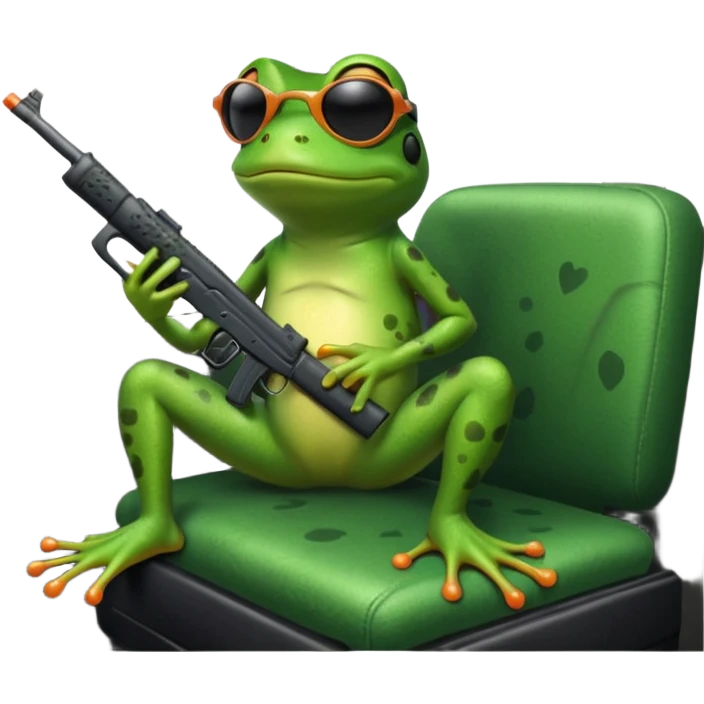 Frog with uzi in back seat on moving van emoji