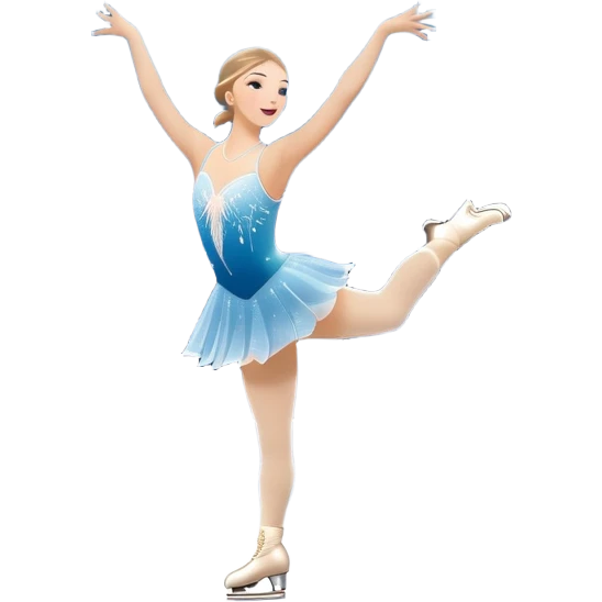 An icon featuring a grand arena Madison Square Garden, filled with spectators with graceful figure skater performing a flawless routine on an ice rink. Snowflakes and spotlights add to the elegance and beauty of the performance. Transparent background. emoji