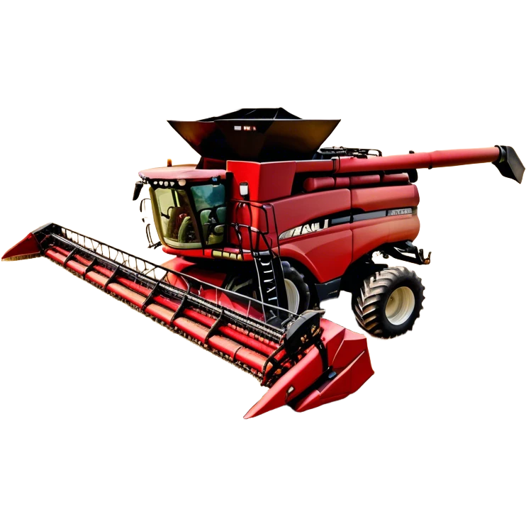 Case IH Axial-Flow 8250 (2022) – Cinematic-realistic Case IH Axial-Flow 8250 harvester, its deep red body towering over endless wheat fields. The massive cutting header slices through golden crops, sending a steady stream of grain into the bin as dust and chaff swirl in the afternoon sun. emoji